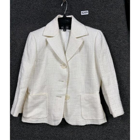 Kasper Tweed Blazer Jacket Womens Size 2P Ivory 3 Buttons Closure Office Casual - Picture 1 of 7